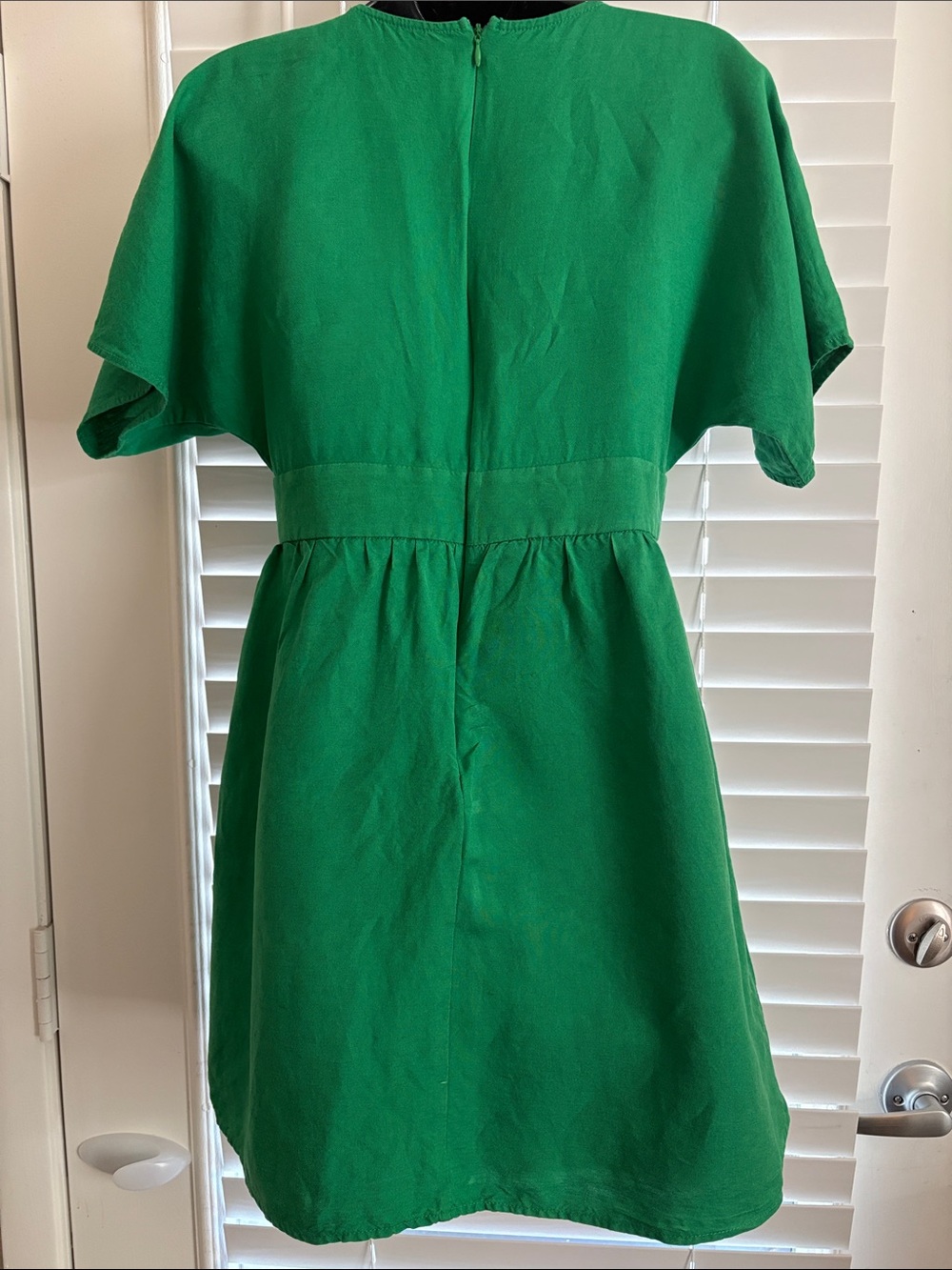 Sugarlips Kelly Green Linen Blend Preppy Office Button Front Babydoll Dress SZ M - Picture 2 of 7